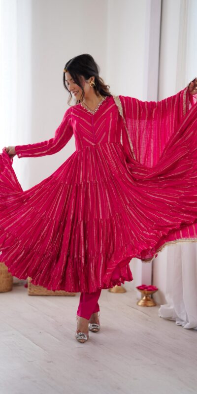 Pink Mal Chanderi Mirror Lace Work Gown | Gowns, Bollywood Gowns, Creative Gowns, Designer Gowns, Embroidered Gowns, Party Wear Gowns