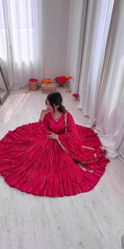 Pink Mal Chanderi Mirror Lace Work Gown | Gowns, Bollywood Gowns, Creative Gowns, Designer Gowns, Embroidered Gowns, Party Wear Gowns