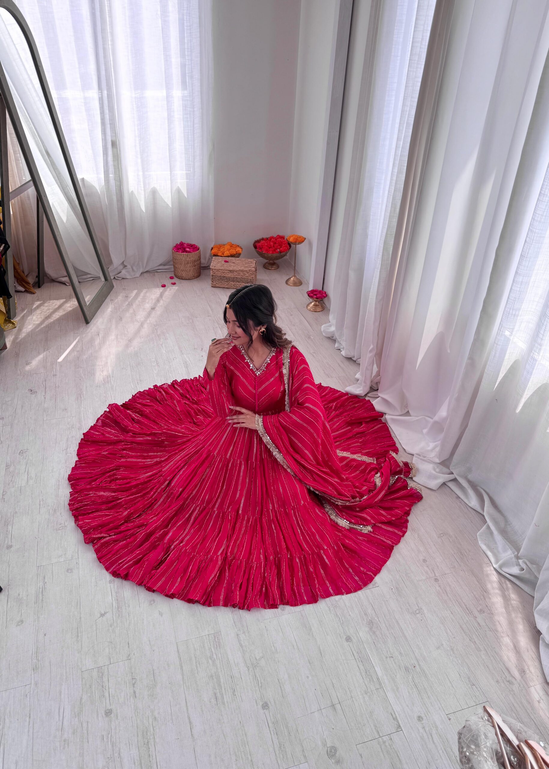 Pink Mal Chanderi Mirror Lace Work Gown | Gowns, Bollywood Gowns, Creative Gowns, Designer Gowns, Embroidered Gowns, Party Wear Gowns