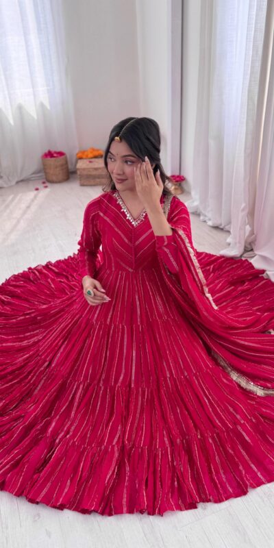 Pink Mal Chanderi Mirror Lace Work Gown | Gowns, Bollywood Gowns, Creative Gowns, Designer Gowns, Embroidered Gowns, Party Wear Gowns