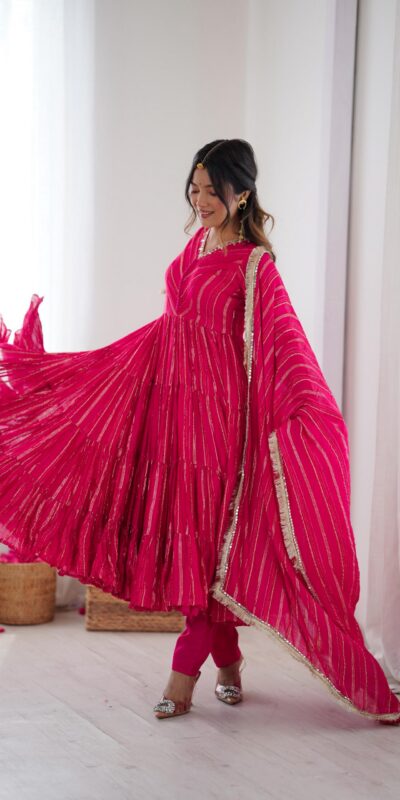 Pink Mal Chanderi Mirror Lace Work Gown | Gowns, Bollywood Gowns, Creative Gowns, Designer Gowns, Embroidered Gowns, Party Wear Gowns