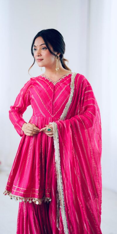 Pink Mal Chanderi Mirror Work Salwar Suit | Jump Suits, Tops & Bottoms, Track Suits, Salwar suit, Casual Suits, Creative suits, Designer Suits, Palazzo Suits, Party Wear Suits, Patiala Suits, Straight Suits, Trendy Wear
