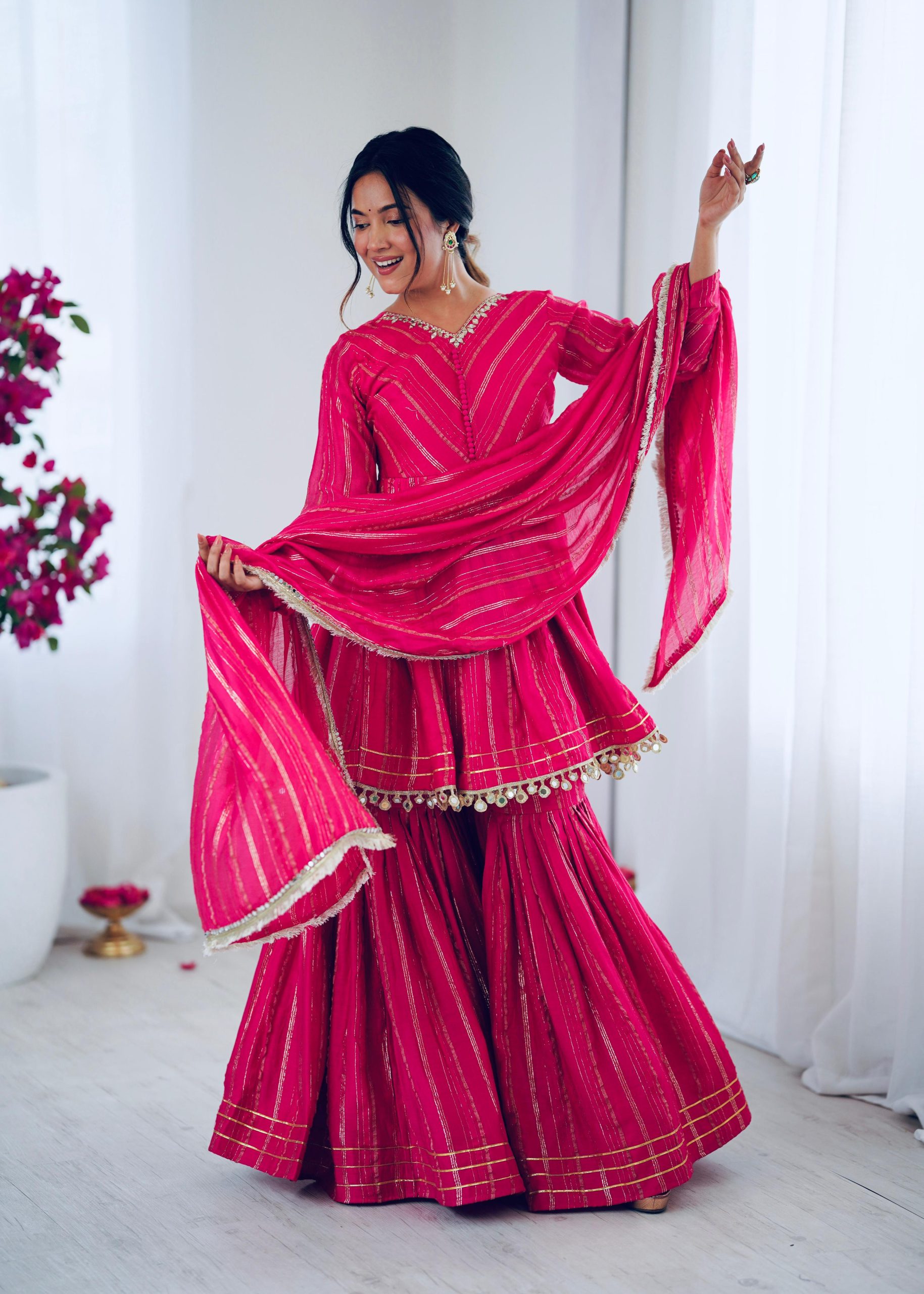 Pink Mal Chanderi Mirror Work Salwar Suit | Jump Suits, Tops & Bottoms, Track Suits, Salwar suit, Casual Suits, Creative suits, Designer Suits, Palazzo Suits, Party Wear Suits, Patiala Suits, Straight Suits, Trendy Wear