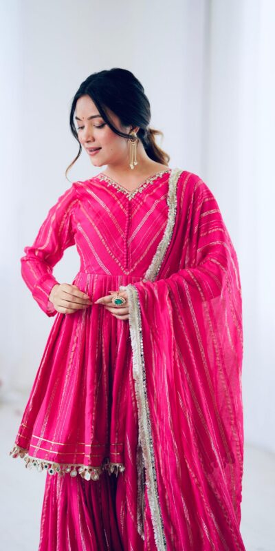 Pink Mal Chanderi Mirror Work Salwar Suit | Jump Suits, Tops & Bottoms, Track Suits, Salwar suit, Casual Suits, Creative suits, Designer Suits, Palazzo Suits, Party Wear Suits, Patiala Suits, Straight Suits, Trendy Wear