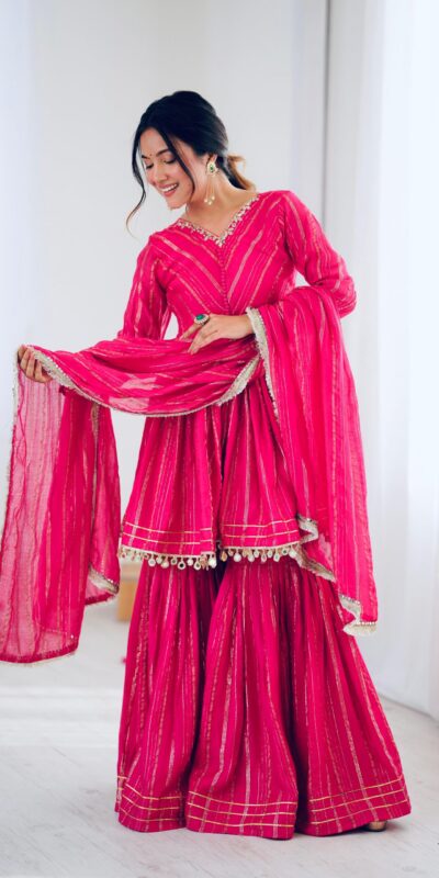 Pink Mal Chanderi Mirror Work Salwar Suit | Jump Suits, Tops & Bottoms, Track Suits, Salwar suit, Casual Suits, Creative suits, Designer Suits, Palazzo Suits, Party Wear Suits, Patiala Suits, Straight Suits, Trendy Wear