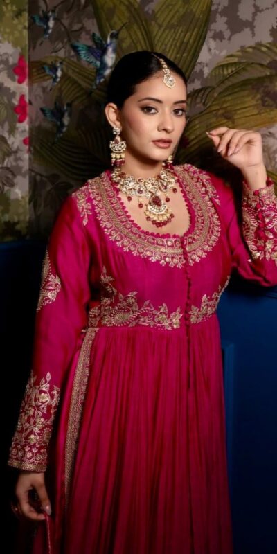 Pink Pure Chinon Embroidery Work Gown | Gowns, Bollywood Gowns, Creative Gowns, Designer Gowns, Embroidered Gowns, Party Wear Gowns