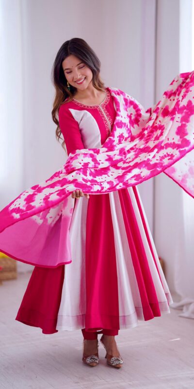 Pink Roman Silk Embroidery Work Digital Print Gown | Gowns, Bollywood Gowns, Creative Gowns, Designer Gowns, Embroidered Gowns, Party Wear Gowns