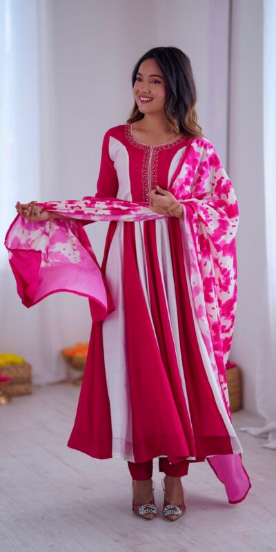 Pink Roman Silk Embroidery Work Digital Print Gown | Gowns, Bollywood Gowns, Creative Gowns, Designer Gowns, Embroidered Gowns, Party Wear Gowns