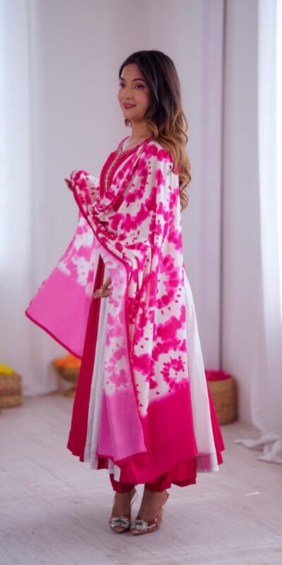 Pink Roman Silk Embroidery Work Digital Print Gown | Gowns, Bollywood Gowns, Creative Gowns, Designer Gowns, Embroidered Gowns, Party Wear Gowns