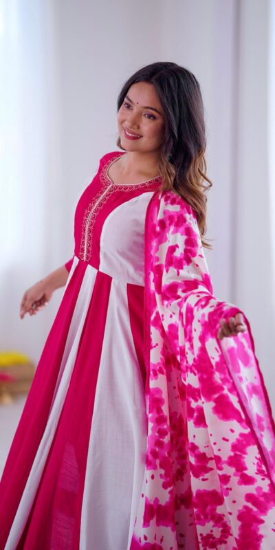 Pink Roman Silk Embroidery Work Digital Print Gown | Gowns, Bollywood Gowns, Creative Gowns, Designer Gowns, Embroidered Gowns, Party Wear Gowns