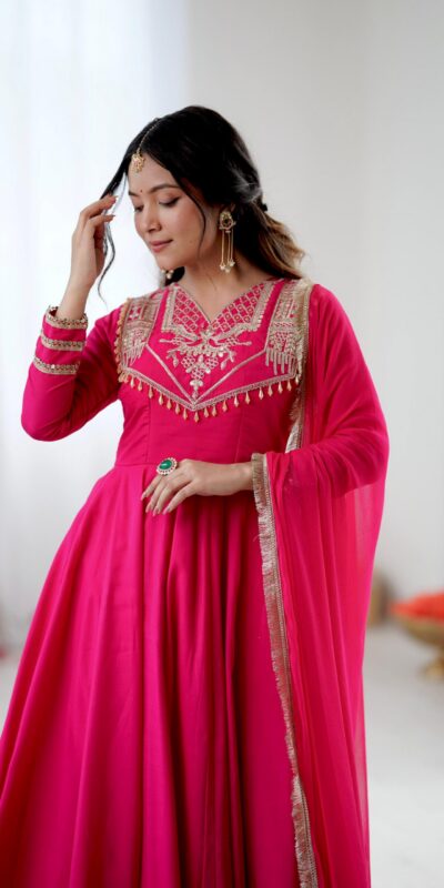 Pink Roman Silk Lace Work Border Gown | Gowns, Bollywood Gowns, Creative Gowns, Designer Gowns, Embroidered Gowns, Party Wear Gowns
