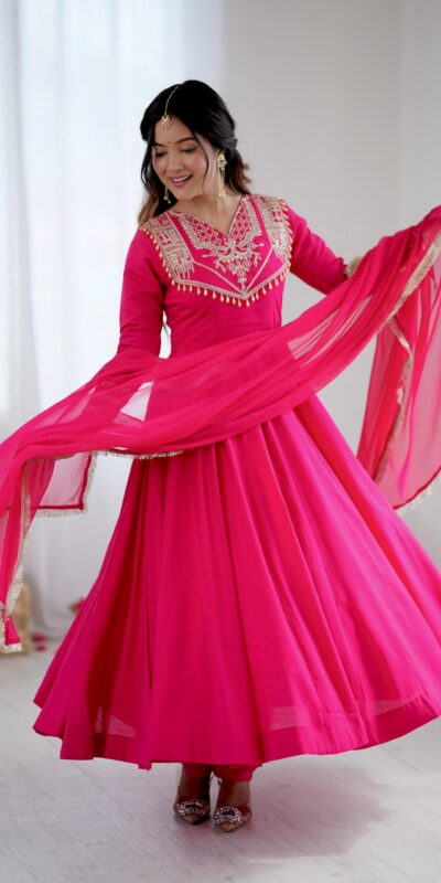 Pink Roman Silk Lace Work Border Gown | Gowns, Bollywood Gowns, Creative Gowns, Designer Gowns, Embroidered Gowns, Party Wear Gowns