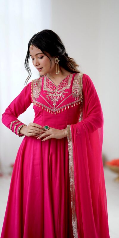 Pink Roman Silk Lace Work Border Gown | Gowns, Bollywood Gowns, Creative Gowns, Designer Gowns, Embroidered Gowns, Party Wear Gowns