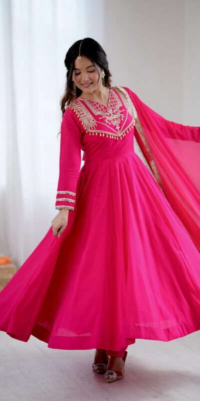 Pink Roman Silk Lace Work Border Gown | Gowns, Bollywood Gowns, Creative Gowns, Designer Gowns, Embroidered Gowns, Party Wear Gowns