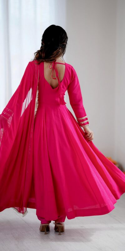 Pink Roman Silk Lace Work Border Gown | Gowns, Bollywood Gowns, Creative Gowns, Designer Gowns, Embroidered Gowns, Party Wear Gowns