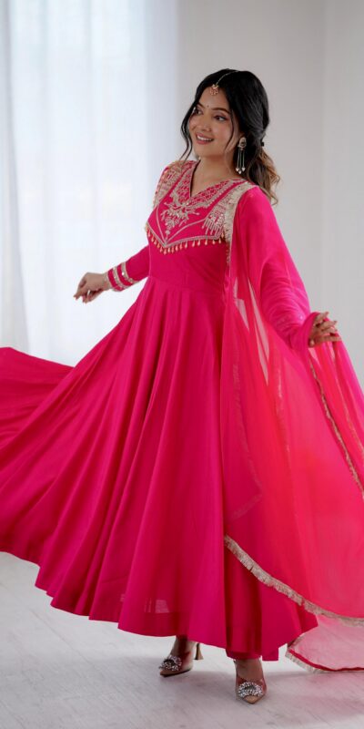 Pink Roman Silk Lace Work Border Gown | Gowns, Bollywood Gowns, Creative Gowns, Designer Gowns, Embroidered Gowns, Party Wear Gowns