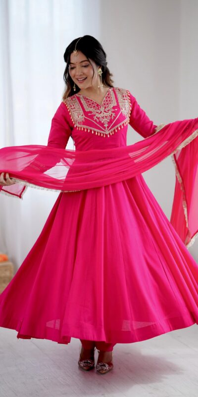 Pink Roman Silk Lace Work Border Gown | Gowns, Bollywood Gowns, Creative Gowns, Designer Gowns, Embroidered Gowns, Party Wear Gowns