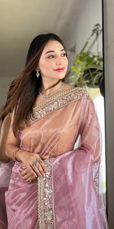 Pink Silver Tissue Silk Zari Mirror Work Saree | Sarees, Bollywood Sarees, Creative Sarees, Designer Sarees, Embroidered Sarees, Ethnic Saree, Modern Digital sarees, Party Wear Sarees
