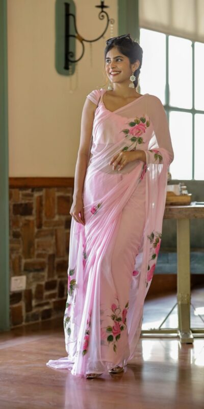 Pink Soft Georgette Silk All Over Saree | Sarees, Bollywood Sarees, Creative Sarees, Designer Sarees, Embroidered Sarees, Ethnic Saree, Modern Digital sarees, Party Wear Sarees