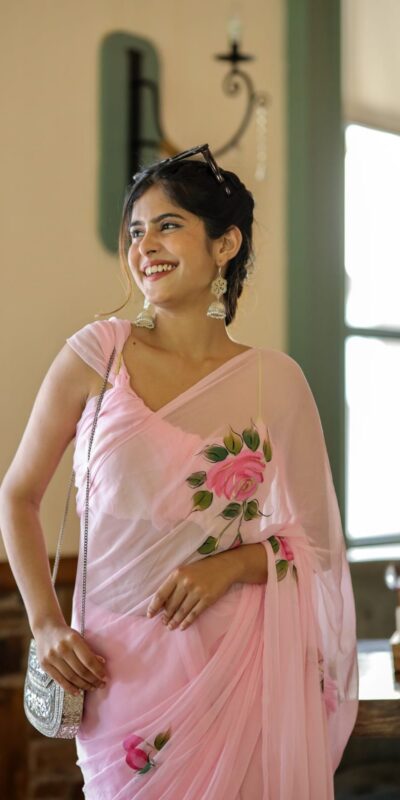 Pink Soft Georgette Silk All Over Saree | Sarees, Bollywood Sarees, Creative Sarees, Designer Sarees, Embroidered Sarees, Ethnic Saree, Modern Digital sarees, Party Wear Sarees