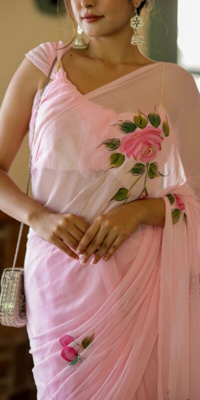 Pink Soft Georgette Silk All Over Saree | Sarees, Bollywood Sarees, Creative Sarees, Designer Sarees, Embroidered Sarees, Ethnic Saree, Modern Digital sarees, Party Wear Sarees