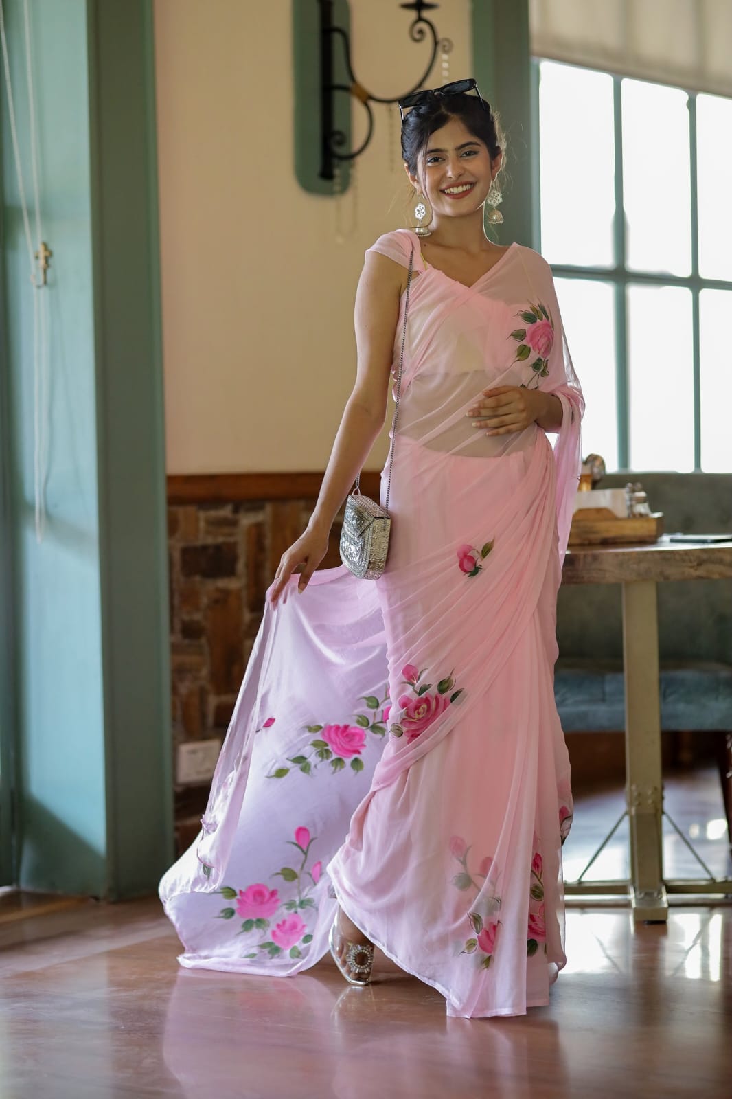 Pink Soft Georgette Silk All Over Saree | Sarees, Bollywood Sarees, Creative Sarees, Designer Sarees, Embroidered Sarees, Ethnic Saree, Modern Digital sarees, Party Wear Sarees