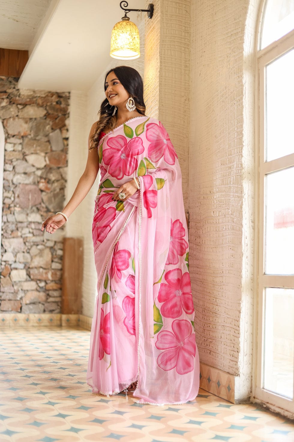Pink Soft Georgette Silk All Over Saree | Sarees, Bollywood Sarees, Creative Sarees, Designer Sarees, Embroidered Sarees, Ethnic Saree, Modern Digital sarees, Party Wear Sarees