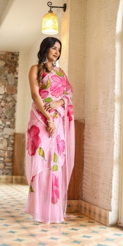 Pink Soft Georgette Silk All Over Saree | Sarees, Bollywood Sarees, Creative Sarees, Designer Sarees, Embroidered Sarees, Ethnic Saree, Modern Digital sarees, Party Wear Sarees