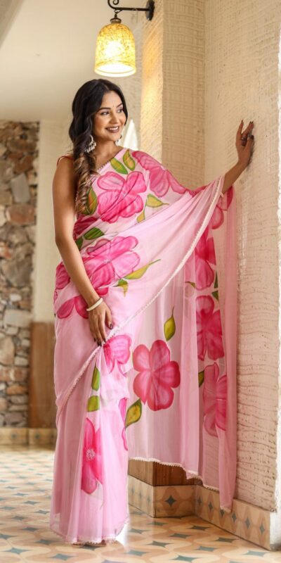 Pink Soft Georgette Silk All Over Saree | Sarees, Bollywood Sarees, Creative Sarees, Designer Sarees, Embroidered Sarees, Ethnic Saree, Modern Digital sarees, Party Wear Sarees