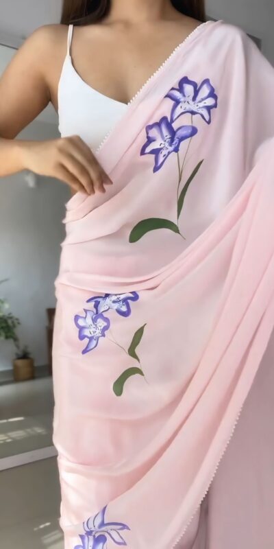 Pink Soft Georgette Silk Pari Work Saree | Sarees, Bollywood Sarees, Creative Sarees, Designer Sarees, Embroidered Sarees, Ethnic Saree, Modern Digital sarees, Party Wear Sarees