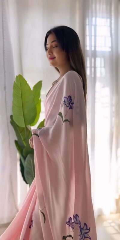 Pink Soft Georgette Silk Pari Work Saree | Sarees, Bollywood Sarees, Creative Sarees, Designer Sarees, Embroidered Sarees, Ethnic Saree, Modern Digital sarees, Party Wear Sarees