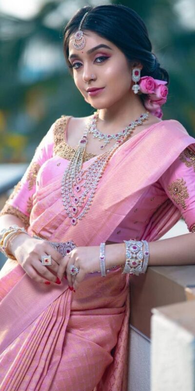 Pink Soft Lichi Silk Jacquard Border Saree | Sarees, Bollywood Sarees, Creative Sarees, Designer Sarees, Embroidered Sarees, Ethnic Saree, Modern Digital sarees, Party Wear Sarees