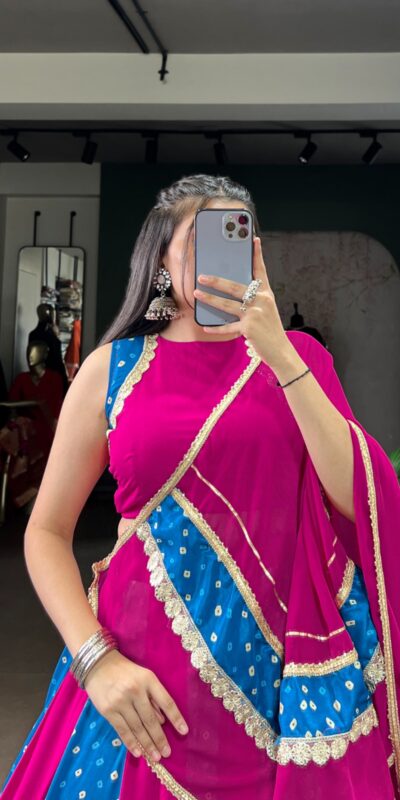 Pink Tasar Silk Bandhej Print Lehenga Choli | Lehenga, Bollywood Lehenga, Creative Lehenga, Designer Lehenga, Embroidered Lehenga, Party Wear Lehenga