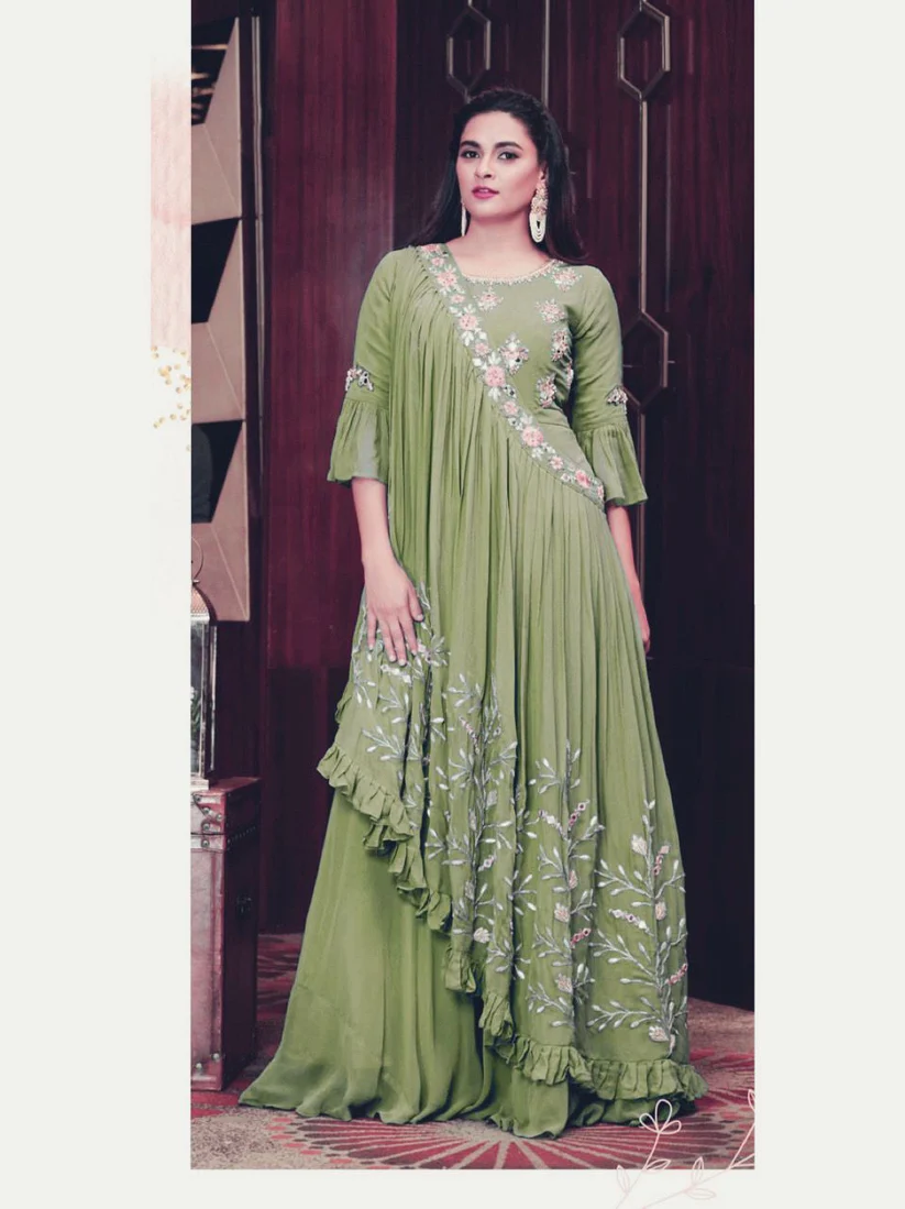 Pista Georgette Mirror Original Mirror Work Gown | Gowns, Bollywood Gowns, Creative Gowns, Designer Gowns, Embroidered Gowns, Party Wear Gowns
