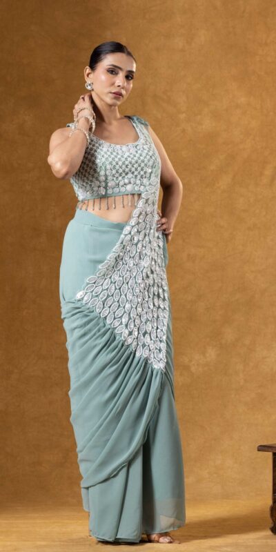 Pretty Grey Faux Georgette Embroider Work Saree | Sarees, Bollywood Sarees, Creative Sarees, Designer Sarees, Embroidered Sarees, Ethnic Saree, Modern Digital sarees, Party Wear Sarees