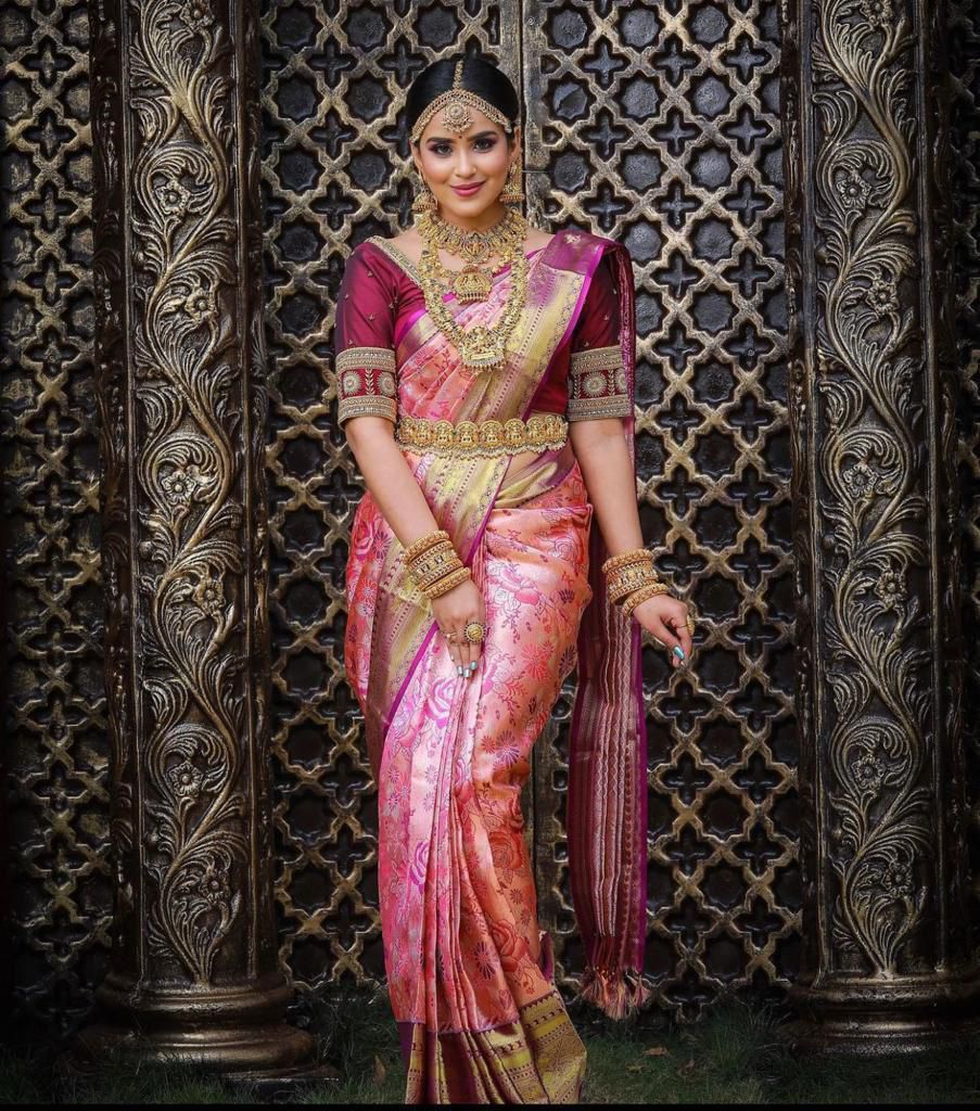 Pretty Peach Lichi Silk Jacquard Work Saree | Sarees, Bollywood Sarees, Creative Sarees, Designer Sarees, Embroidered Sarees, Ethnic Saree, Modern Digital sarees, Party Wear Sarees