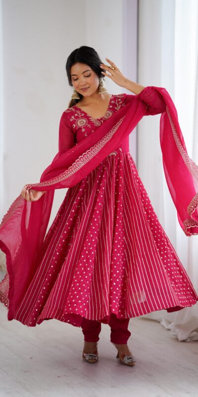 Pretty Pink Crunchy Silk Sequence Anarkali Gown | Gowns, Bollywood Gowns, Creative Gowns, Designer Gowns, Embroidered Gowns, Party Wear Gowns
