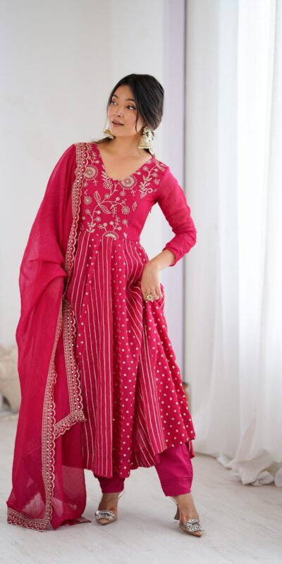 Pretty Pink Crunchy Silk Sequence Anarkali Gown | Gowns, Bollywood Gowns, Creative Gowns, Designer Gowns, Embroidered Gowns, Party Wear Gowns