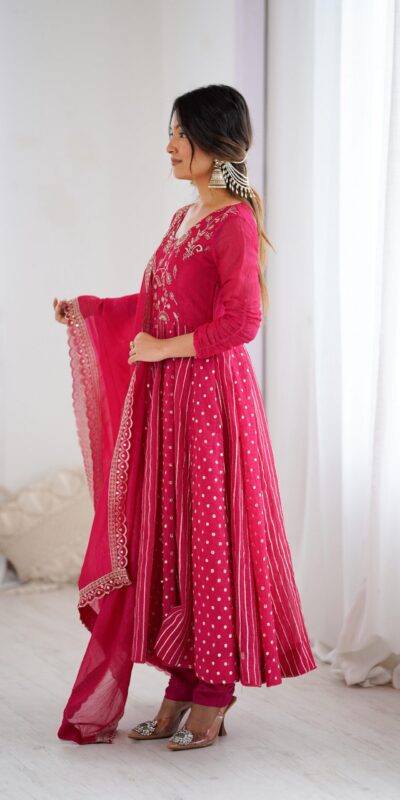 Pretty Pink Crunchy Silk Sequence Anarkali Gown | Gowns, Bollywood Gowns, Creative Gowns, Designer Gowns, Embroidered Gowns, Party Wear Gowns