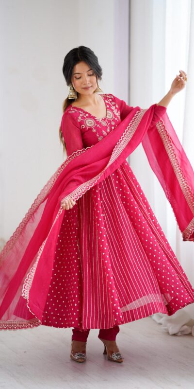 Pretty Pink Crunchy Silk Sequence Anarkali Gown | Gowns, Bollywood Gowns, Creative Gowns, Designer Gowns, Embroidered Gowns, Party Wear Gowns
