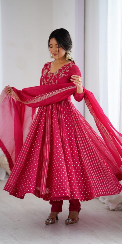 Pretty Pink Crunchy Silk Sequence Anarkali Gown | Gowns, Bollywood Gowns, Creative Gowns, Designer Gowns, Embroidered Gowns, Party Wear Gowns