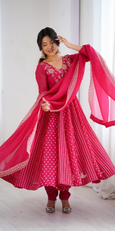 Pretty Pink Crunchy Silk Sequence Anarkali Gown | Gowns, Bollywood Gowns, Creative Gowns, Designer Gowns, Embroidered Gowns, Party Wear Gowns