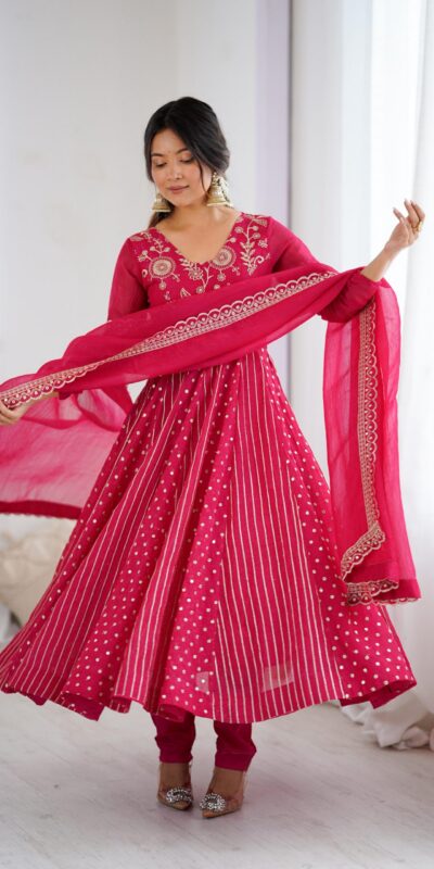 Pretty Pink Crunchy Silk Sequence Anarkali Gown | Gowns, Bollywood Gowns, Creative Gowns, Designer Gowns, Embroidered Gowns, Party Wear Gowns