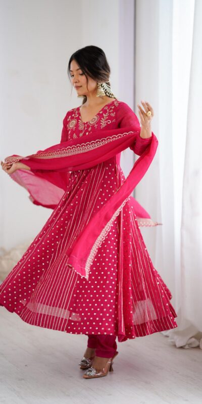 Pretty Pink Crunchy Silk Sequence Anarkali Gown | Gowns, Bollywood Gowns, Creative Gowns, Designer Gowns, Embroidered Gowns, Party Wear Gowns