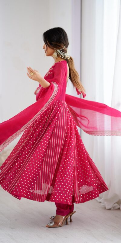 Pretty Pink Crunchy Silk Sequence Anarkali Gown | Gowns, Bollywood Gowns, Creative Gowns, Designer Gowns, Embroidered Gowns, Party Wear Gowns