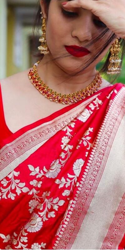 Pretty Red Lichi Silk Jacquard Work Saree | Sarees, Bollywood Sarees, Creative Sarees, Designer Sarees, Embroidered Sarees, Ethnic Saree, Modern Digital sarees, Party Wear Sarees