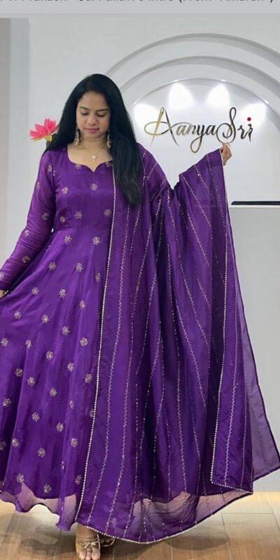 Purple Chinon Embroidery Work Gown | Gowns, Bollywood Gowns, Creative Gowns, Designer Gowns, Embroidered Gowns, Party Wear Gowns