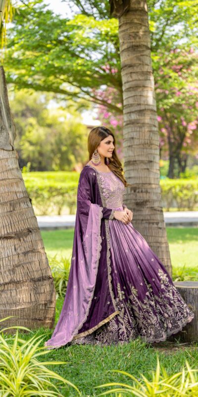 Purple Chinon Sequence Embroidery Work Gown | Gowns, Bollywood Gowns, Creative Gowns, Designer Gowns, Embroidered Gowns, Party Wear Gowns, Straight Suits
