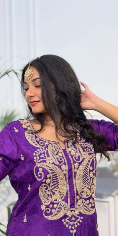 Purple Chinon Sequence Salwar Suit | Jump Suits, Salwar suit, Casual Suits, Creative suits, Designer Suits, Palazzo Suits, Party Wear Suits, Patiala Suits, Straight Suits