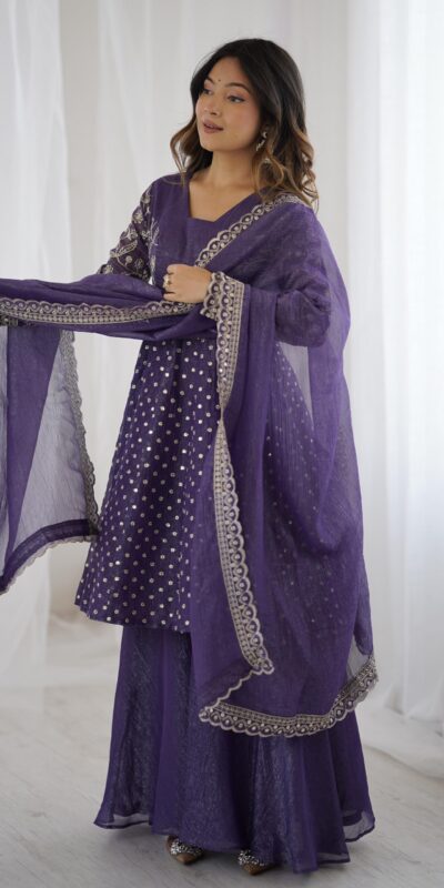 Purple Crunchy Silk Embroidery Work Salwar Suit | Jump Suits, Salwar suit, Casual Suits, Creative suits, Designer Suits, Palazzo Suits, Party Wear Suits, Patiala Suits, Straight Suits